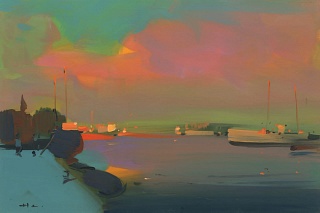 Картина вечер в окрестностях Онфлёр