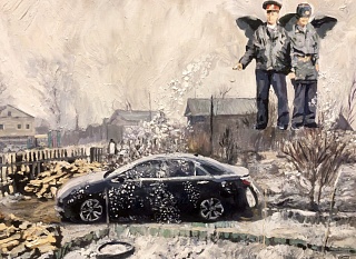 Картина ангелы-милиционеры дезинфицируют Россию