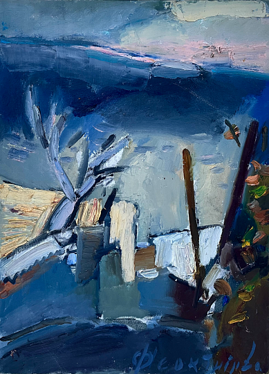 Картина пасмурный день. Дорога к морю фото 1